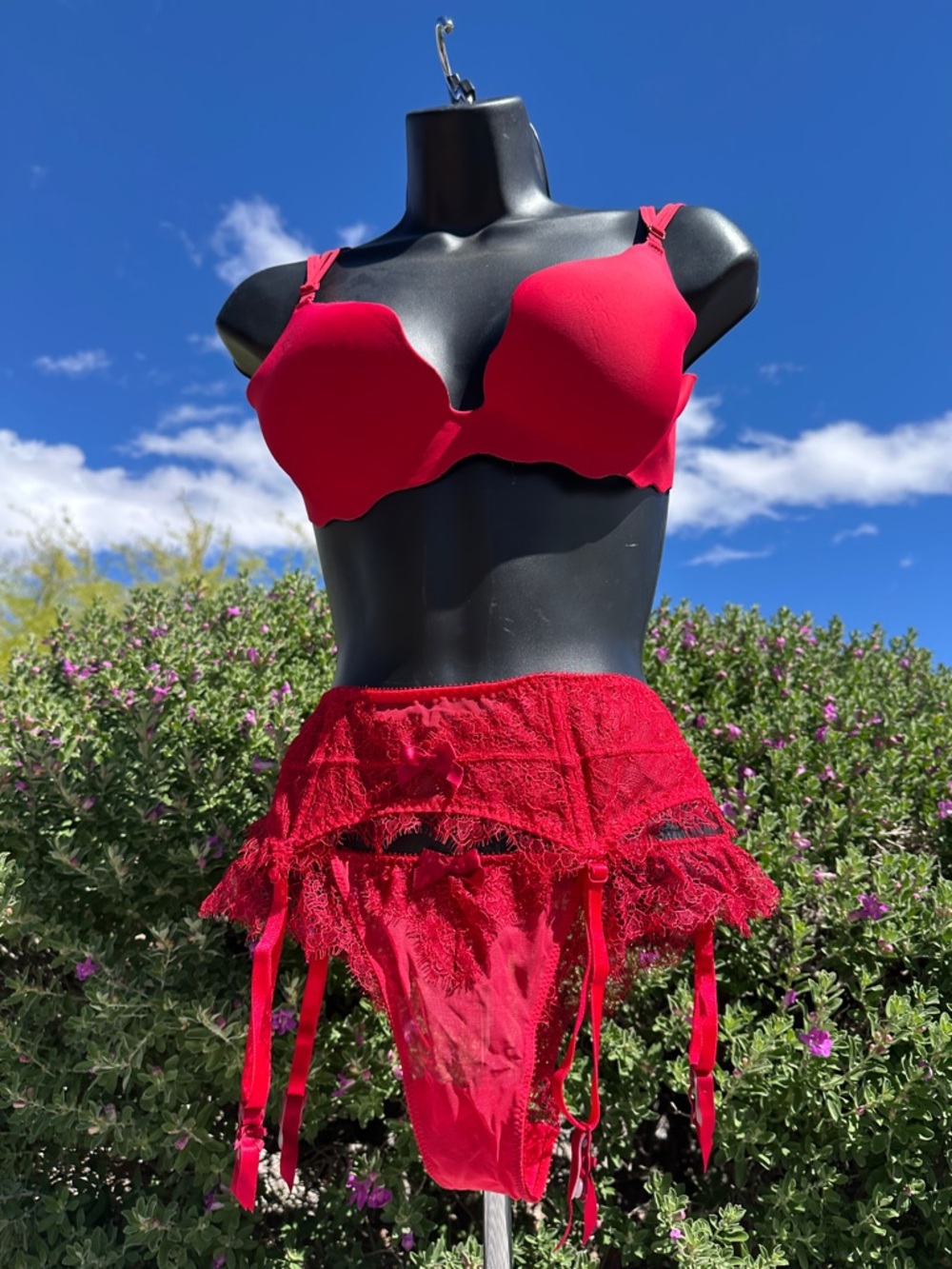 Victoria's Secret Very Sexy 34C push-up bra, XS/S garter belt, Small panties-new